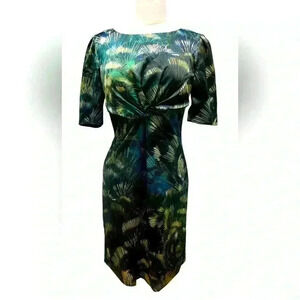 TAHARI satin tropical 🌴 print dress
